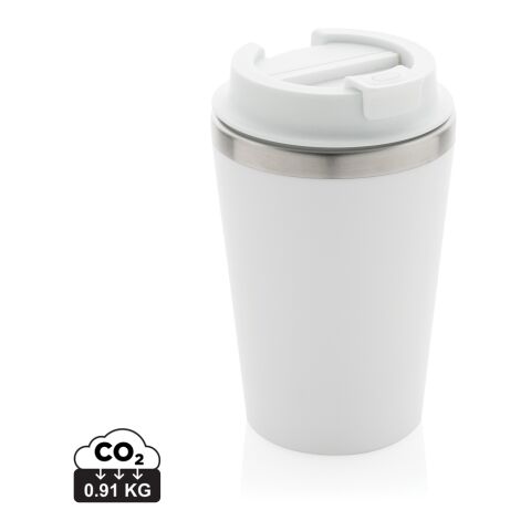 Werbeartikel 350 ml Java Coffee-to-go-Becher aus RCS-recyceltem PP, auslaufsicher & doppelwandig mit Edelstahl-Inlay – weiß – mit Logo bedruckt