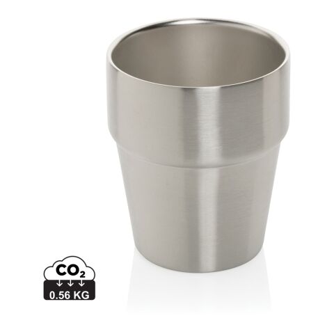 Werbeartikel 300 ml Clark doppelwandiger Kaffeebecher aus 100% RCS-Recycling-Stahl inkl. FSC-Geschenkbox – silber – mit Logo bedruckt