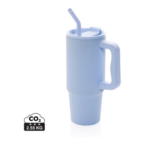 Werbeartikel Embrace Deluxe 900 ml XL-Thermobecher aus RCS-Edelstahl mit Griff & vakuumisolierter Trink-Funktion – hellblau – mit Logo bedruckt