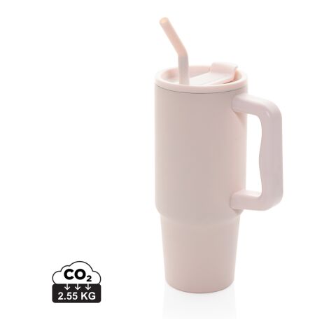 Werbeartikel Embrace Deluxe 900 ml XL-Thermobecher aus RCS-Edelstahl mit Griff & vakuumisolierter Trink-Funktion – rosa – mit Logo bedruckt