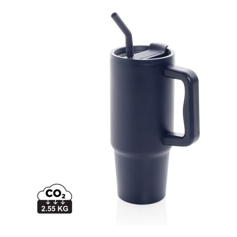 Werbeartikel Embrace Deluxe 900 ml XL-Thermobecher aus RCS-Edelstahl mit Griff & vakuumisolierter Trink-Funktion – navy blau – mit Logo bedruckt