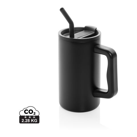 Werbeartikel Cube Becher aus RCS recyceltem Stahl 800 ml – schwarz – mit Logo bedruckt