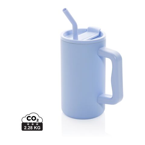 Werbeartikel Cube Becher aus RCS recyceltem Stahl 800 ml – hellblau – mit Logo bedruckt