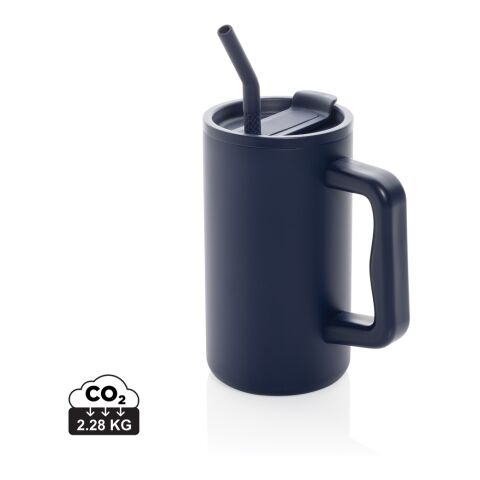 Werbeartikel Cube Becher aus RCS recyceltem Stahl 800 ml – navy blau – mit Logo bedruckt