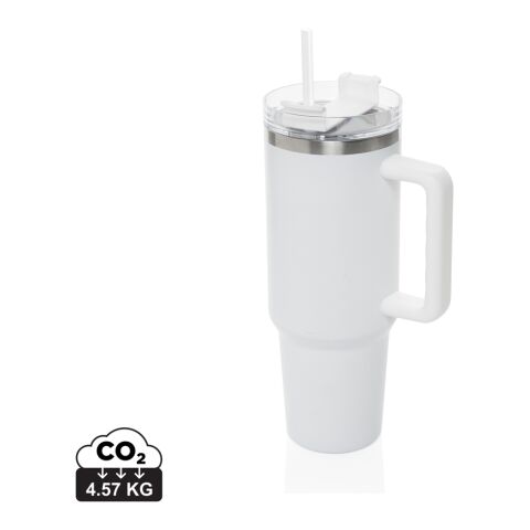 Werbeartikel Stadley Becher aus RCS recyceltem Sainless Steel 1200ml – weiß – mit Logo bedruckt