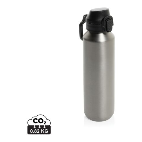 Werbeartikel Edelstahl Sport Trinkflasche 600 ml Via RCS Re-Steel Einhand-Verschluss auslaufsicher nur für Kaltgetränke – silber – mit Logo bedruckt