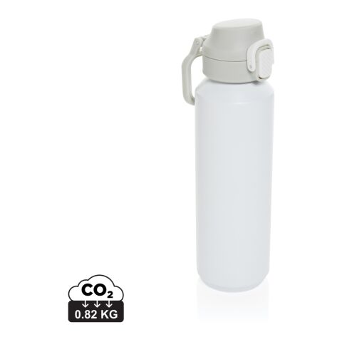 Werbeartikel Edelstahl Sport Trinkflasche 600 ml Via RCS Re-Steel Einhand-Verschluss auslaufsicher nur für Kaltgetränke – weiß – mit Logo bedruckt
