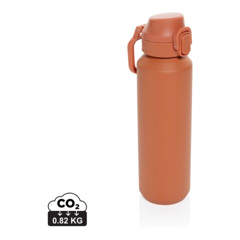 Werbeartikel Edelstahl Sport Trinkflasche 600 ml Via RCS Re-Steel Einhand-Verschluss auslaufsicher nur für Kaltgetränke – orange – mit Logo bedruckt