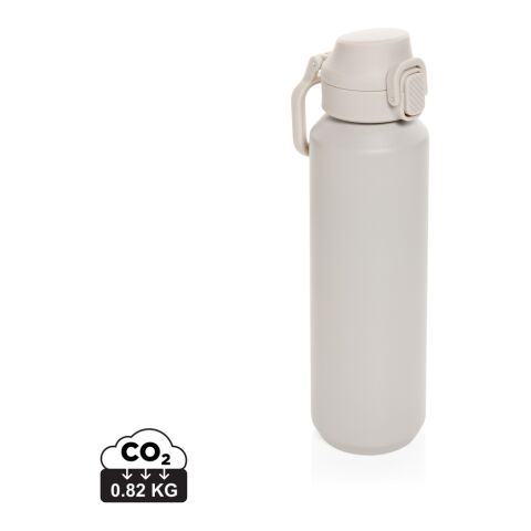Werbeartikel Edelstahl Sport Trinkflasche 600 ml Via RCS Re-Steel Einhand-Verschluss auslaufsicher nur für Kaltgetränke – beige – mit Logo bedruckt