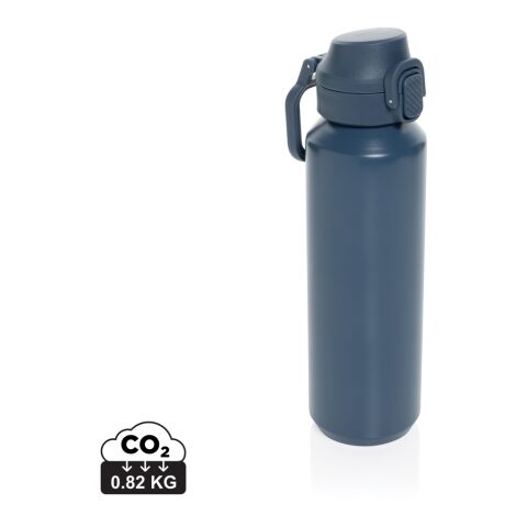 Werbeartikel Edelstahl Sport Trinkflasche 600 ml Via RCS Re-Steel Einhand-Verschluss auslaufsicher nur für Kaltgetränke – navy blau – mit Logo