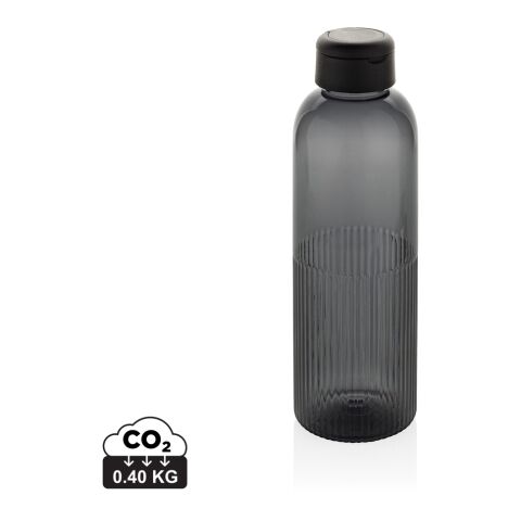 Werbeartikel Ripple 750 ml Wasserflasche aus 73% RCS recyceltem PET auslaufsicher mit Wellen-Grip & Tragegriff im Deckel – schwarz – mit Logo bedruckt