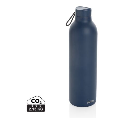Werbeartikel Avira Avior 1 L Isolierflasche 97% RCS recycelter Edelstahl 20h kalt/10h warm vakuumisoliert & BPA-frei – navy blau – mit Logo bedruckt