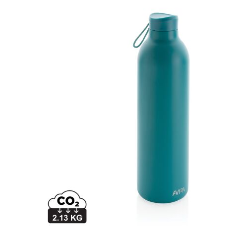 Werbeartikel Avira Avior 1 L Isolierflasche 97% RCS recycelter Edelstahl 20h kalt/10h warm vakuumisoliert & BPA-frei – turkis – mit Logo bedruckt
