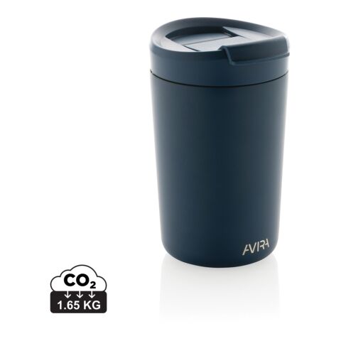 Werbeartikel Avira Alya 300 ml Coffee-to-go Thermobecher aus Recycling-Edelstahl isolierend mit Deckel & Box – navy blau – mit Logo bedruckt