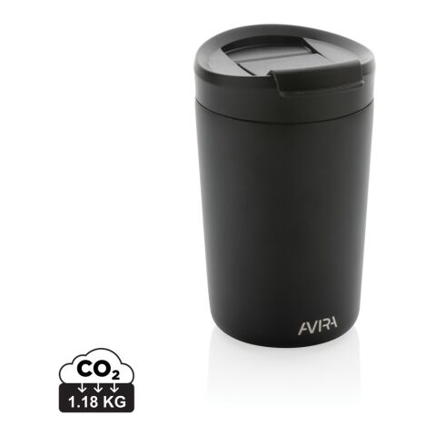 Werbeartikel Avira Alya 300 ml Coffee-to-go Thermobecher aus Recycling-Edelstahl isolierend mit Deckel & Box – schwarz – mit Logo bedruckt