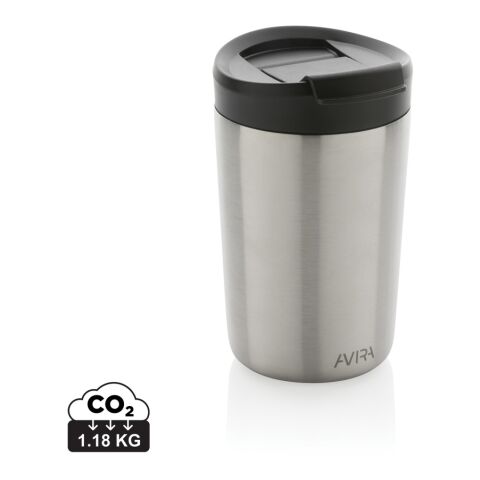 Werbeartikel Avira Alya 300 ml Coffee-to-go Thermobecher aus Recycling-Edelstahl isolierend mit Deckel & Box – silber – mit Logo bedruckt