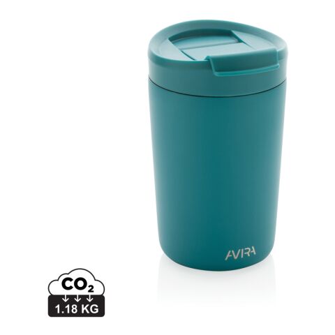 Werbeartikel Avira Alya 300 ml Coffee-to-go Thermobecher aus Recycling-Edelstahl isolierend mit Deckel & Box – turkis – mit Logo bedruckt