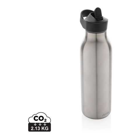 Werbeartikel Avira Ara 500 ml Trinkflasche 96% RCS recycelter Edelstahl Fliptop mit Strohhalm 20h kalt isoliert – silber – mit Logo bedruckt