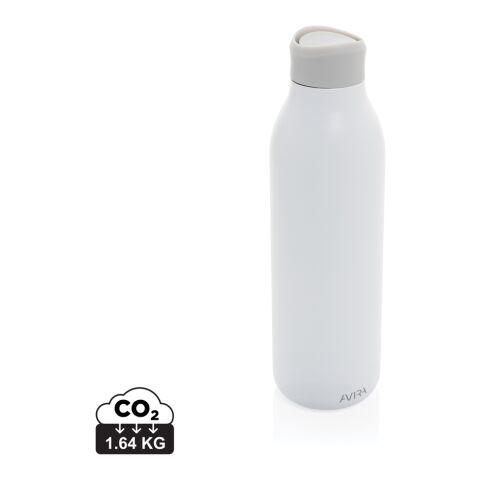 Werbeartikel Avira Alok 600 ml Wasserflasche aus RCS recyceltem Edelstahl mit 360° Trinköffnung & Einhand-Bedienung – weiß – mit Logo bedruckt