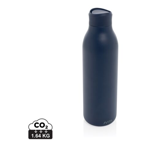 Werbeartikel Avira Alok 600 ml Wasserflasche aus RCS recyceltem Edelstahl mit 360° Trinköffnung & Einhand-Bedienung – navy blau – mit Logo bedruckt