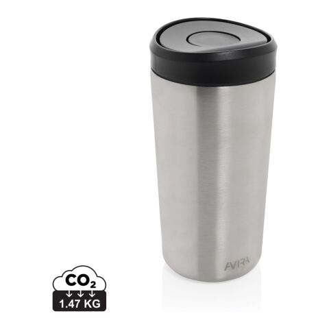 Werbeartikel Avira Alix 400 ml Klickbecher aus RCS-Edelstahl mit Einhand-Bedienung & kreativer Geschenkverpackung – silber – mit Logo bedruckt