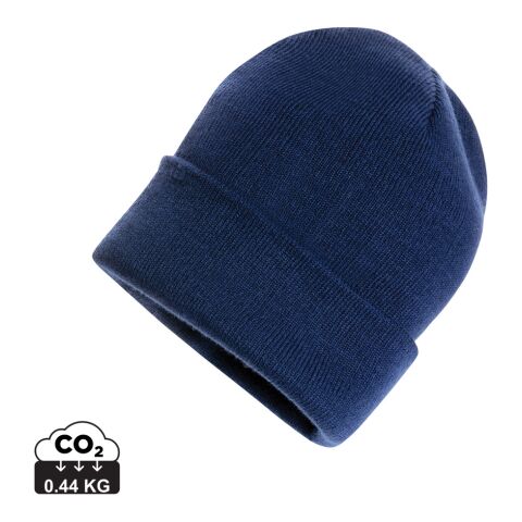 Werbeartikel Impact Polylana Beanie mit AWARE Tracer – blau – mit Logo bedruckt