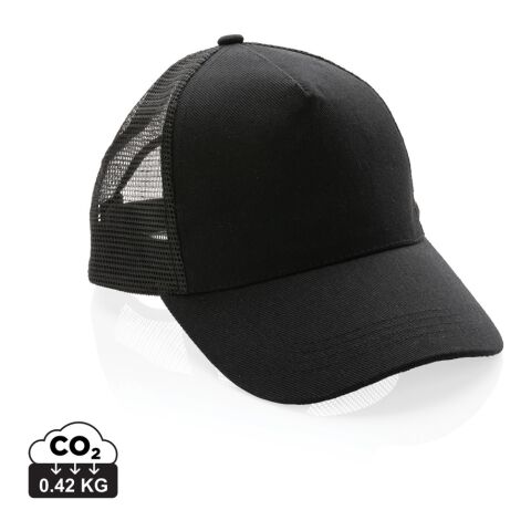Werbeartikel Impact AWARE 190gr Brushed rCotton 5 Panel Trucker-Cap – schwarz – mit Logo bedruckt