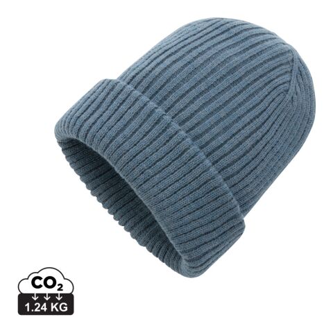 Werbeartikel Impact AWARE Polylana doppelt gestrickte Mütze – blau – Mütze / Beanie mit Logo bedruckt
