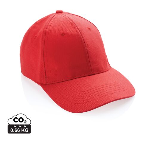 Werbeartikel Cap Impact 6 Panel 280gr rCotton – sattes rot – mit Logo bestickt AWARE Tracer nachhaltige Kopfbedeckung klassisches Baseball Cap