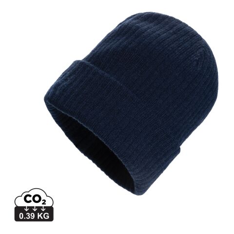 Werbeartikel Pryor AWARE Polylana Beanie mit Bündchen – navy blau – mit Logo bedruckt