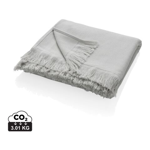 Mitarbeitergeschenk Hamamtuch UKIYO Keiko – grau – mit Logodruck 50% recycelte Baumwolle AWARE™-Tracer 100x180cm nachhaltiges Wellness-Textil
