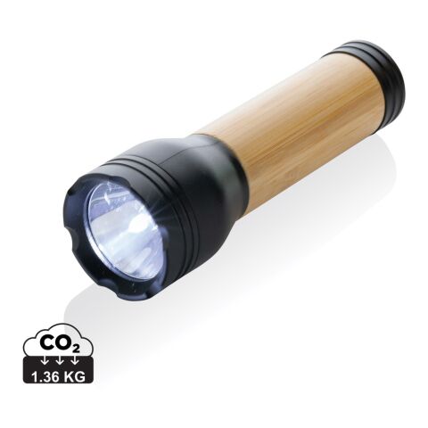 Lucid 3W Taschenlampe aus RCS recycelt. Kunststoff &amp; Bambus schwarz-braun | ohne Werbeanbringung | Nicht verfügbar | Nicht verfügbar