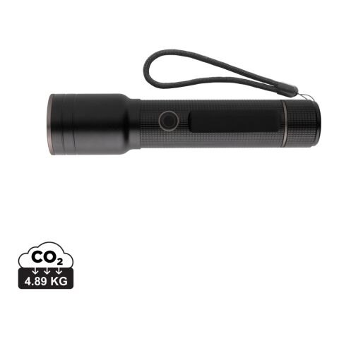 Heavy-Duty USB-Taschenlampe aus RCS recyceltem Aluminium schwarz | ohne Werbeanbringung | Nicht verfügbar | Nicht verfügbar