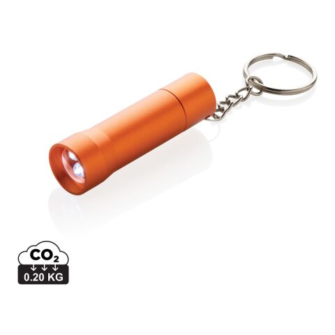 Werbeartikel Flash Schlüsselanhänger-Taschenlampe aus RCS rec. Aluminium – orange – mit Logo bedruckt