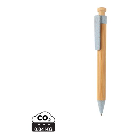 Werbeartikel Bambus Stift mit Wheatstraw-Clip – blau – mit Logo bedruckt