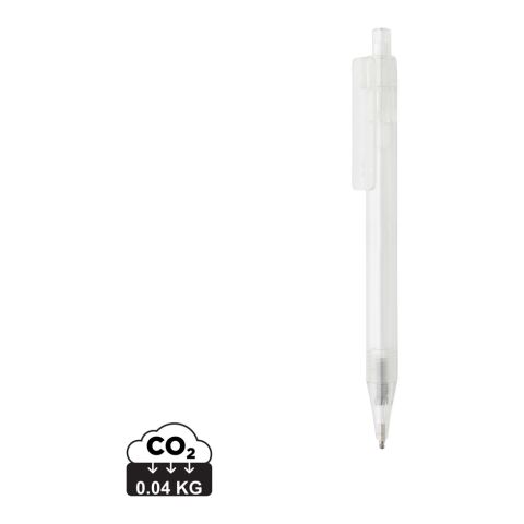 Werbeartikel GRS rPET X8 transparenter Stift – weiß – mit Logo bedruckt