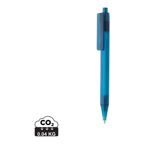 Werbeartikel GRS rPET X8 transparenter Stift – blau – mit Logo bedruckt