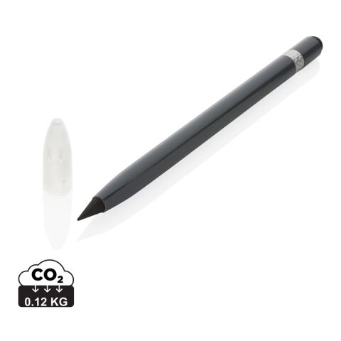 Werbeartikel Tintenloser Stift aus Aluminium mit Radiergummi – grau – mit Logo bedruckt