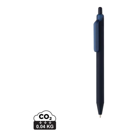 Werbeartikel Tide Smooth Touch Stift – navy blau – mit Logo bedruckt, nachhaltiger Druckkugelschreiber, blau schreibend für Büroalltag