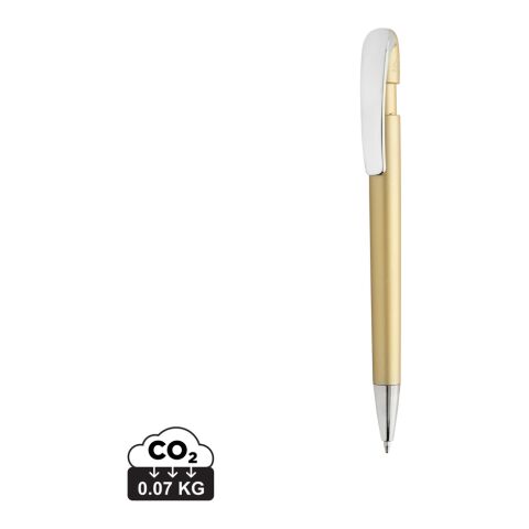 Werbeartikel Glide Kugelschreiber – gold – mit Logo bedruckt nachhaltig aus recyceltem ABS mit Metallclip, 1200m Schreiblänge, blau schreibend
