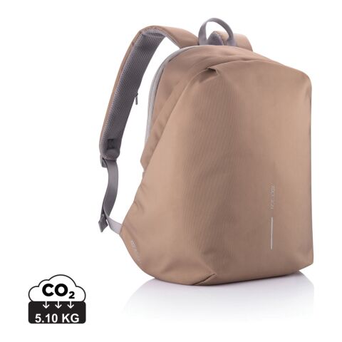 Werbeartikel Bobby Soft, Anti-Diebstahl-Rucksack – braun-grau – mit Logo bedruckt