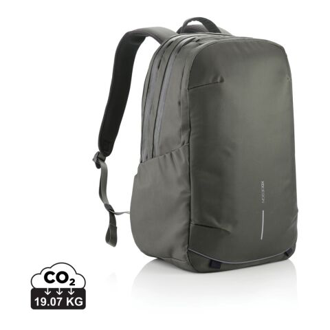 Mitarbeitergeschenk Rucksack Bobby Explore – grün-schwarz – mit Logo bedruckt, nachhaltiger Backpack mit Laptopfach für das Onboarding