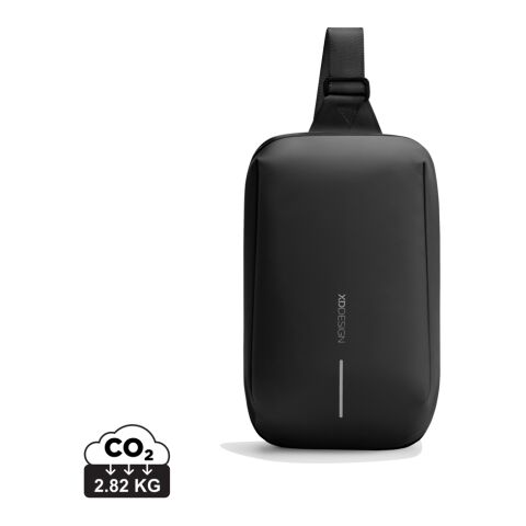 Giveaway Urban Sling-Bag Urban – schwarz-grau – mit Logo bedruckt als trendige Gürteltasche aus nachhaltigem rPET für Festivals & Events
