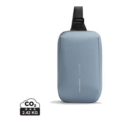 Werbeartikel Urban wasserabweisender Sling-Bag – blau-grau – Bauchtasche / Gürteltasche mit Logo bedruckt