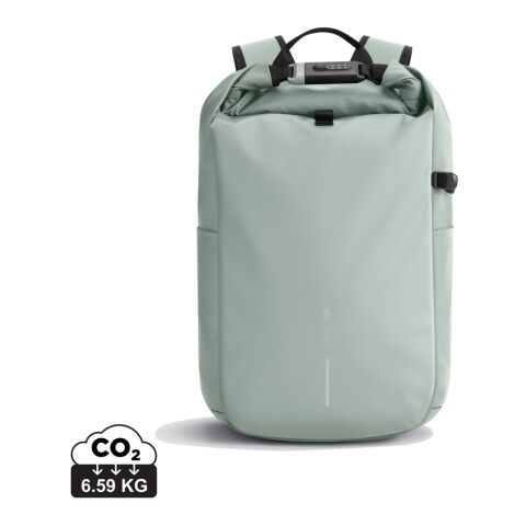 Mitarbeitergeschenk Rucksack Urban – iceberg green-schwarz – mit Logo bedruckt, nachhaltiger Backpack mit Laptopfach für das Onboarding