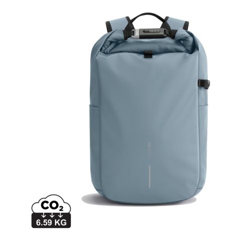 Mitarbeitergeschenk Rucksack Urban – blau-schwarz – mit Logo bedruckt, nachhaltiger Backpack für das Mitarbeiter-Onboarding