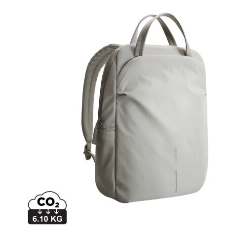 Firmengeschenk Rucksack XD Design Soft Tote – weiß-grau – mit Logo bedruckt aus recyceltem Material, komfortabler Backpack für das Onboarding