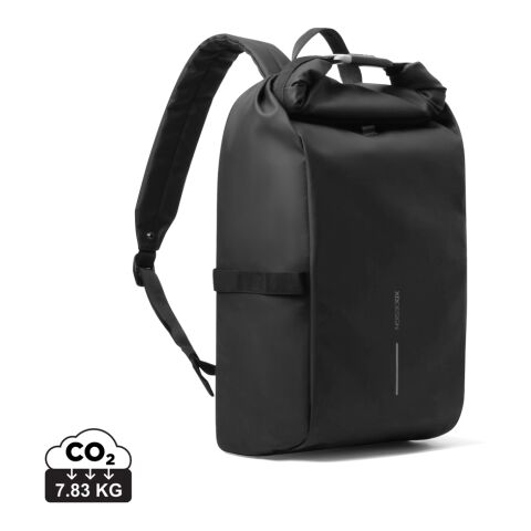 Werbeartikel Urban wasserabweisender Fahrrad-Rucksack – schwarz-grau – mit Logo bedruckt
