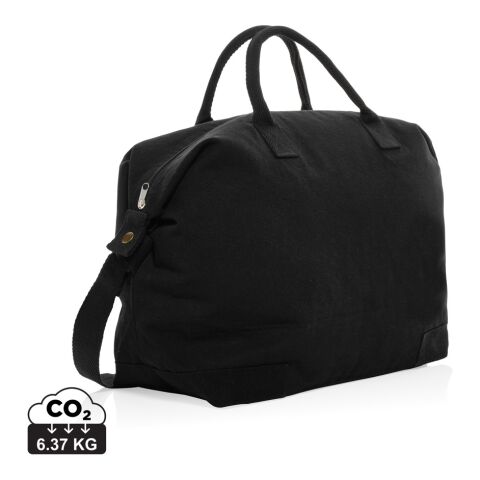 Werbeartikel Kezar AWARE 500g/m² Wochenendtasche aus recyceltem Canvas – schwarz – mit Logo bedruckt