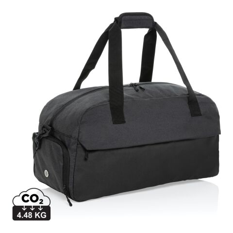 Werbeartikel Kazu AWARE™ RPET Weekend-Duffel-Bag – schwarz – Sporttasche / Reisetasche mit Logo bedruckt